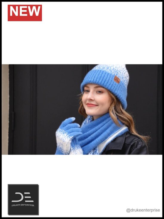 Winter Beanie Scarf Touchscreen Gloves Set - Premium Nylon Acrylic main image 6